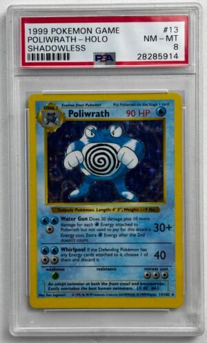 Poliwrath Holo Rare Pokémon TCG Card 13/102 Base Set Shadowless PSA 8
