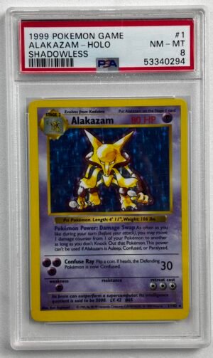 1999 POKEMON BASE SET SHADOWLESS #1 ALAKAZAM-HOLO PSA 8