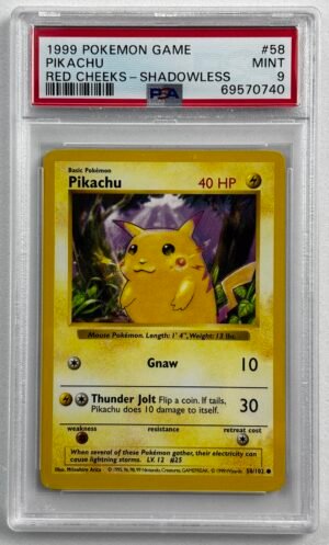1999 POKEMON BASE SET SHADOWLESS RED CHEEKS-#58 PIKACHU PSA 9